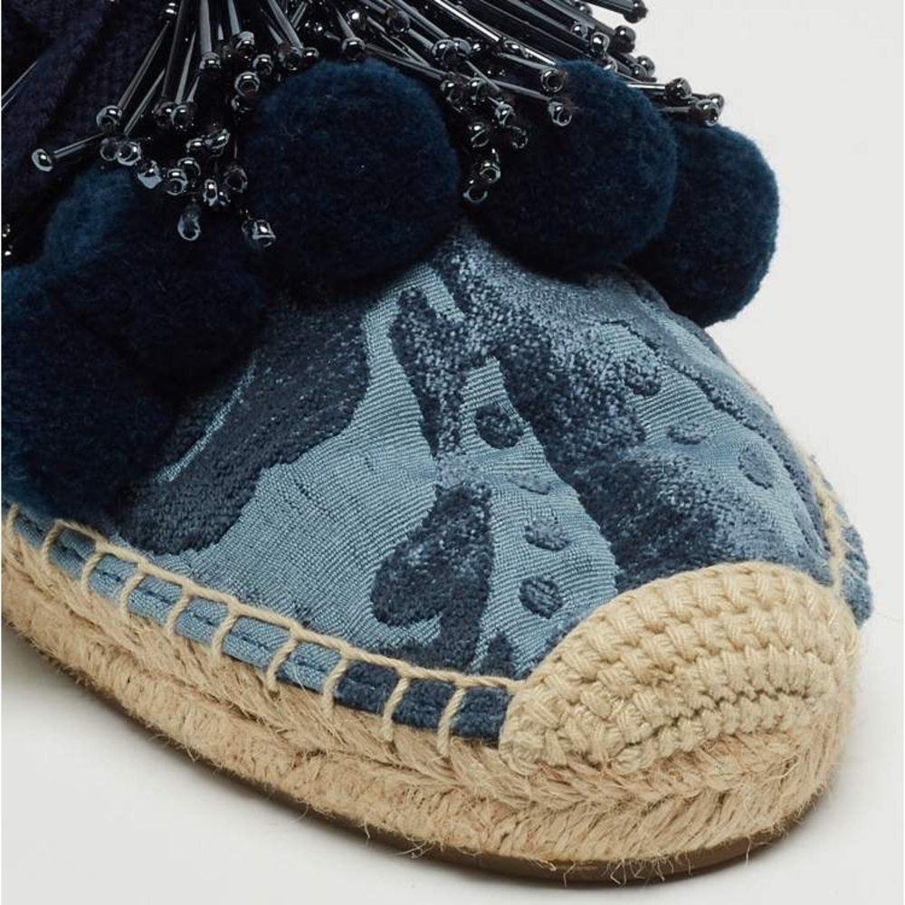 Marc Jacobs Blue Fabric Sienna Pom Pom Espadrille Flats Shoes Size 37.5 BLUE NEW - Picture 5 of 6